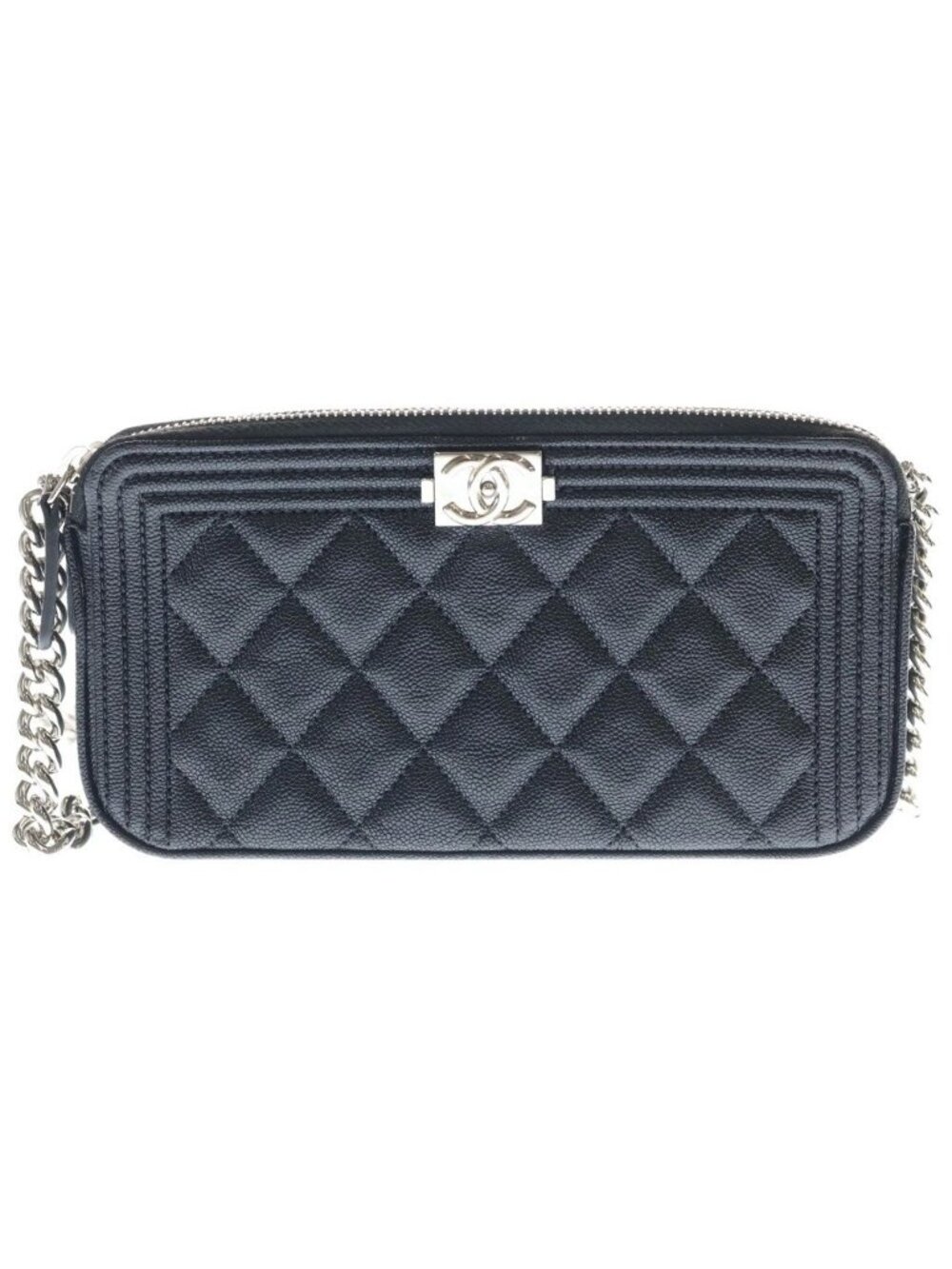 Chanel Boy Caviar Leather Chain Wallet Silver
